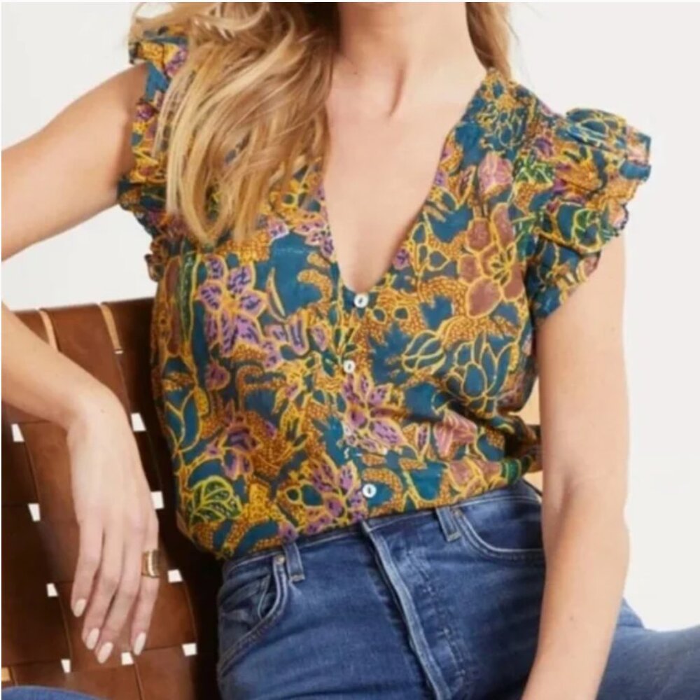 Cleobella Chloe Blouse in Indo Block Print, Size M - Picture 3 of 11